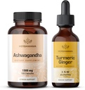HERBAMAMA Ashwagandha ve Turmeric Ginger Kit - 1500 mg Ashwagandha Root Capsules & Turmeric Ginger Tincture 2 fl oz - Vegan, Non-GMO, Sugar & Alkol-Free - 2 Pack