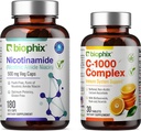 Biophix B-3 Nicotinamid 500 mg 180 Vcaps - Free Vitamin C-1000 30 Tablet - Nicotinic Amide Niacin Natural Flush-Free Vitamin Formula - Supports Skin Cell Health