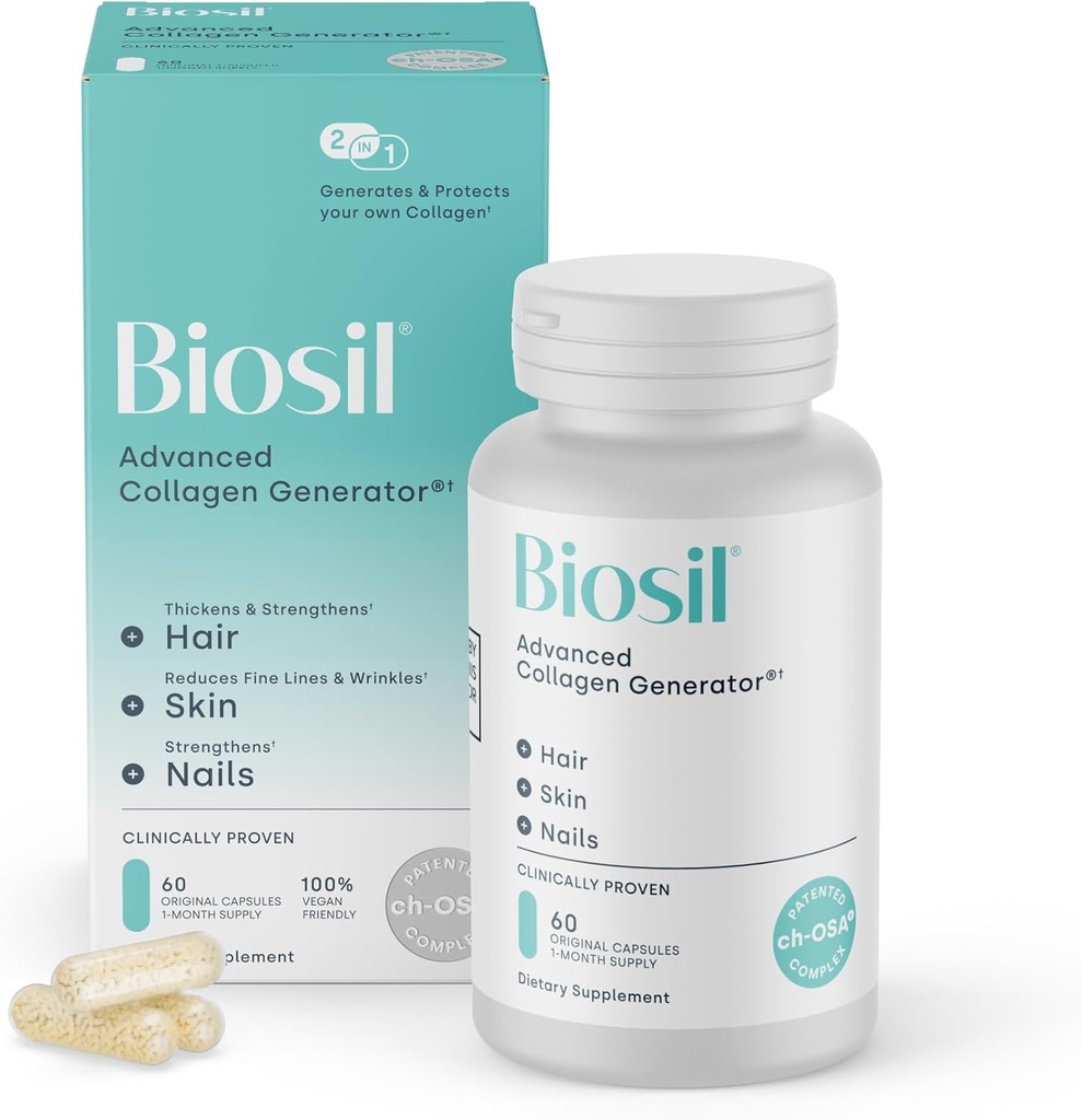 Biosil Collagen Booster Supplement - 60 Original Capsals - Πατενταρισμένο ch-OSA Activator για το δέρμα, τα μαλλιά, τα νύχια και τις αρθρώσεις - Υποστηρίζει τη φυσική παραγωγή - 30-Day Supply
