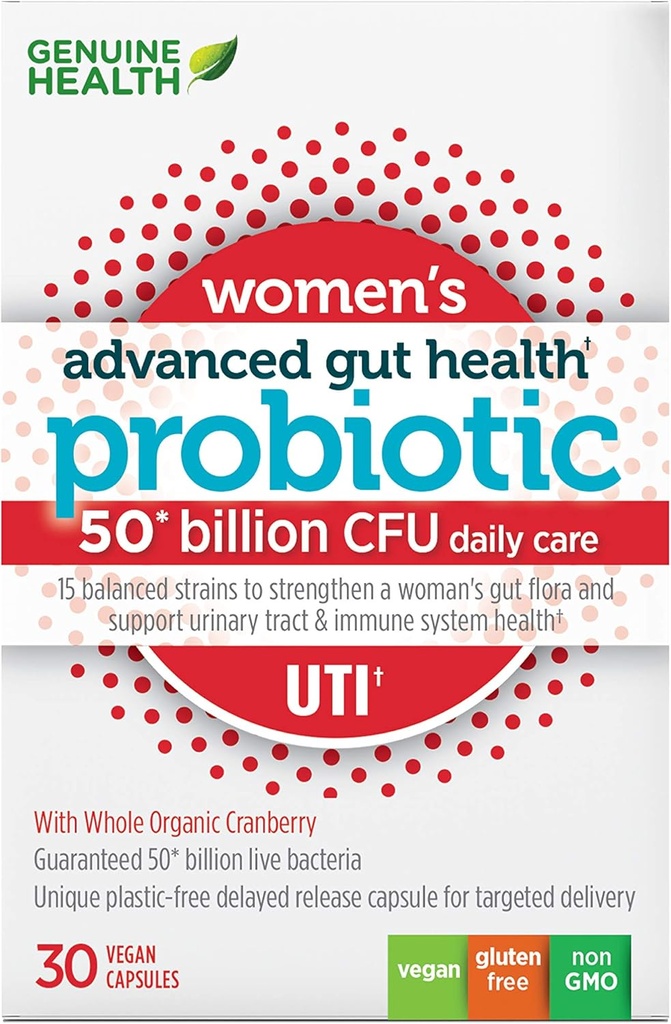 UTI Destek için Gerçek Sağlık Kadın Günlük Probiyotik, Sağlıklı Bir Urinary Tract, Multi-Strain, Cranberry ile Organik Formula, 30 Capsules