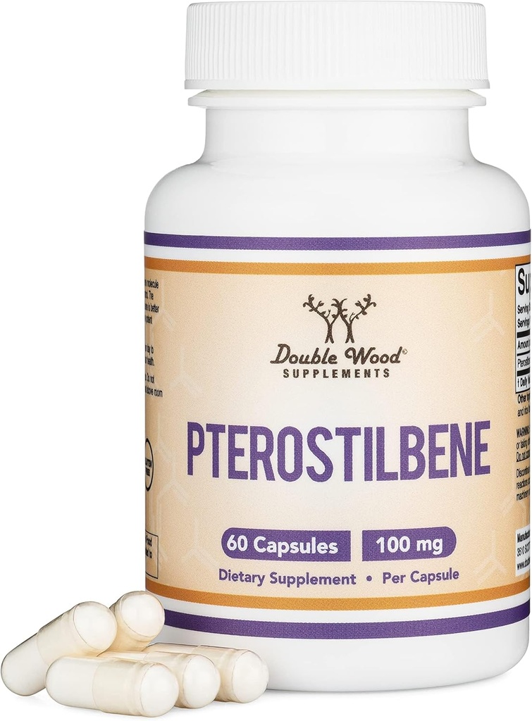 Pterostilbene Supplement 100 mg Capsules (Third Party Tested) 60 Capsules, Superior to Resveratrol, Antioksi for Longevity Support (Non-GMO, Gluten Free) Double Wood tarafından