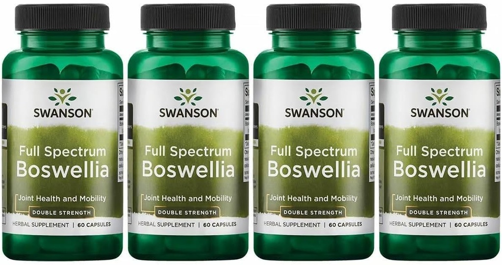 Swanson Double Strength Boswellia-Herbal Supplement Ortak Destek-Ayurvedic Herb for Joint Flexability & Mobility Support- Made w/Boswellia Serrata Wear-(60 Capsules, 800 mg Her) 4 Pack