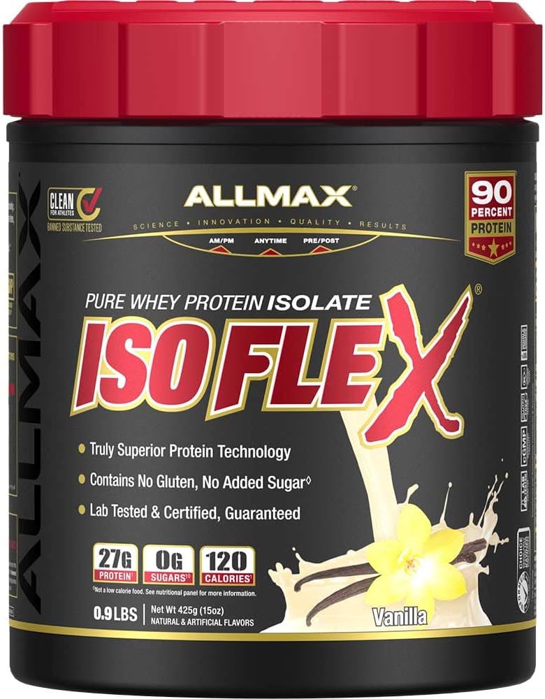 ALLMAX ISOFLEX Whey proteini, Vanilla - 1 lb - Protein Per Scoop - Zero Fat & Sugar - 99 Lactose Free - Gluten Free & Soy Free - Approx. 15 Hizmet