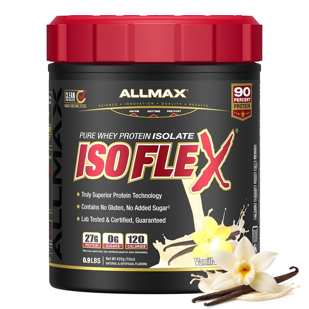 ALLMAX ISOFLEX Whey proteini, Vanilla - 1 lb - Protein Per Scoop - Zero Fat & Sugar - 99 Lactose Free - Gluten Free & Soy Free - Approx. 15 Hizmet