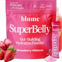 Blume New SuperBelly Gut Health and On-The-Go Hydration Packets, Sugar-Free, Prebiyotiks, Probiyotiks, Apple Cider Vinegar, C, ve Electrolytes, Strawberry Hibiscus, 15 Sticks
