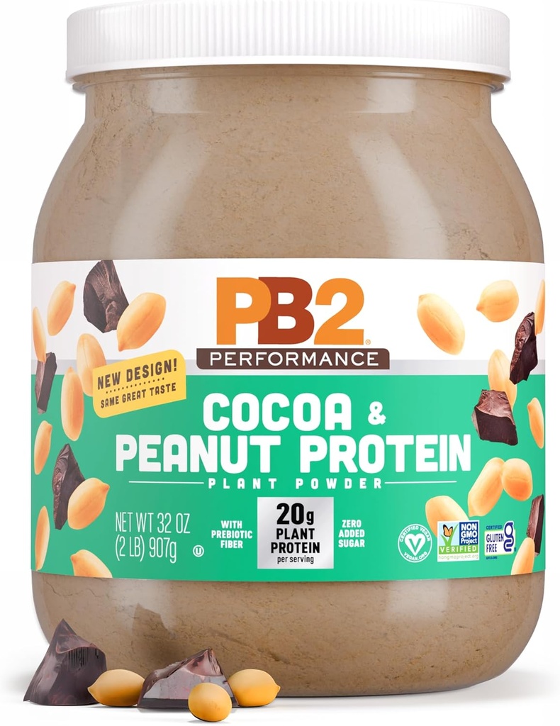 PB2 Performans Peanut Plantive Vegan Protein Toz | 20g Tamam Protein, Nodrew Sugar, Prebiyotik Fiber | Süt Free, sertifikalı Vegan, Non-GMO ve Gluten Free [Peanut with Dutch Cocoa, 2lb]