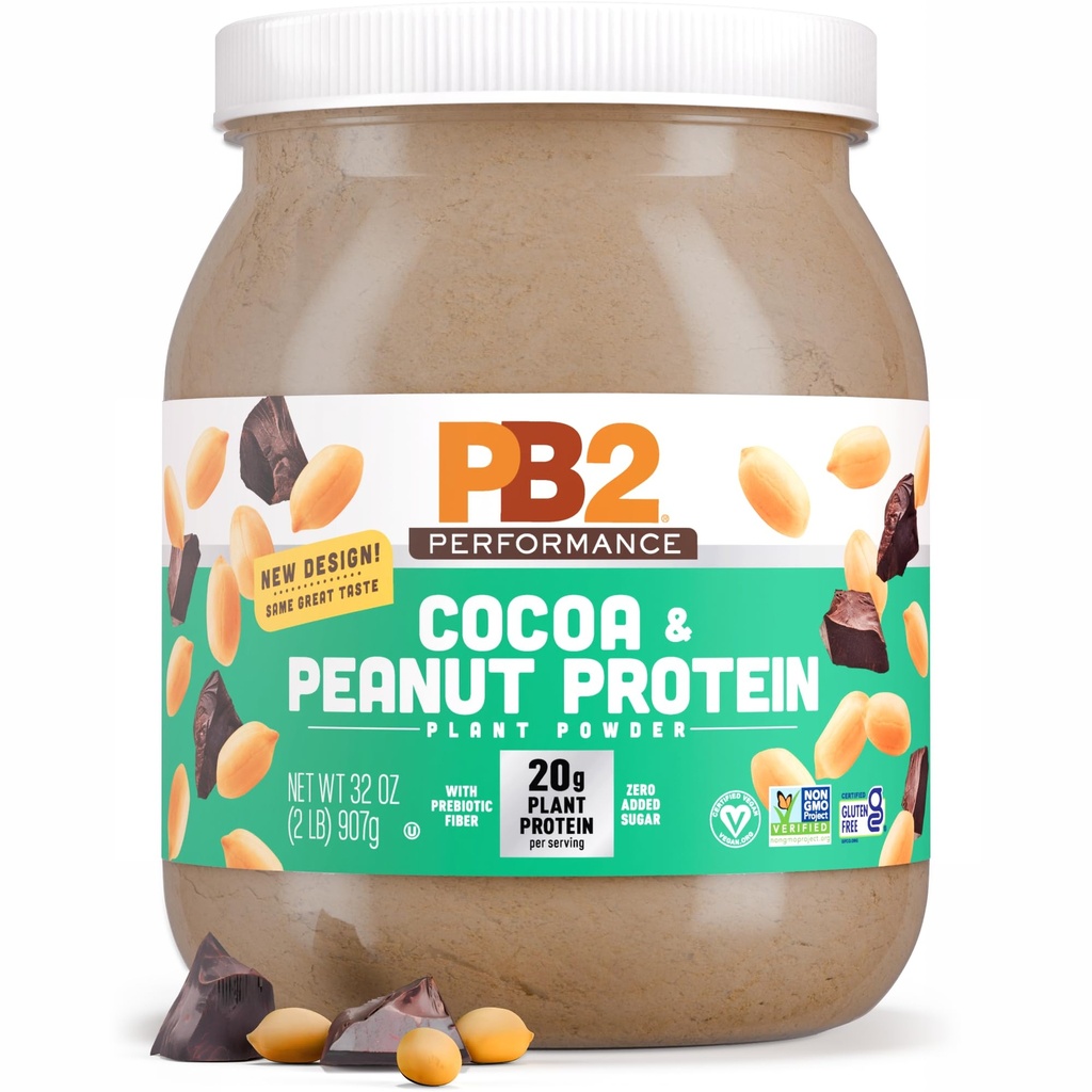 PB2 Performans Peanut Plantive Vegan Protein Toz | 20g Tamam Protein, Nodrew Sugar, Prebiyotik Fiber | Süt Free, sertifikalı Vegan, Non-GMO ve Gluten Free [Peanut with Dutch Cocoa, 2lb]