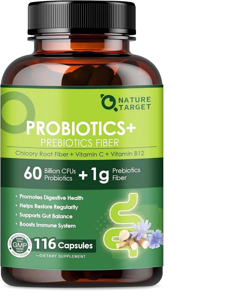 Prebiyotik Fiber ile Kadınlar için Probiyotikler - Düzenlilik ve Gut Cleanse için 60 milyar Probiyotik ile Fiber Supplement - Destekler Occasional Constipation - 116 Veggie Capsules