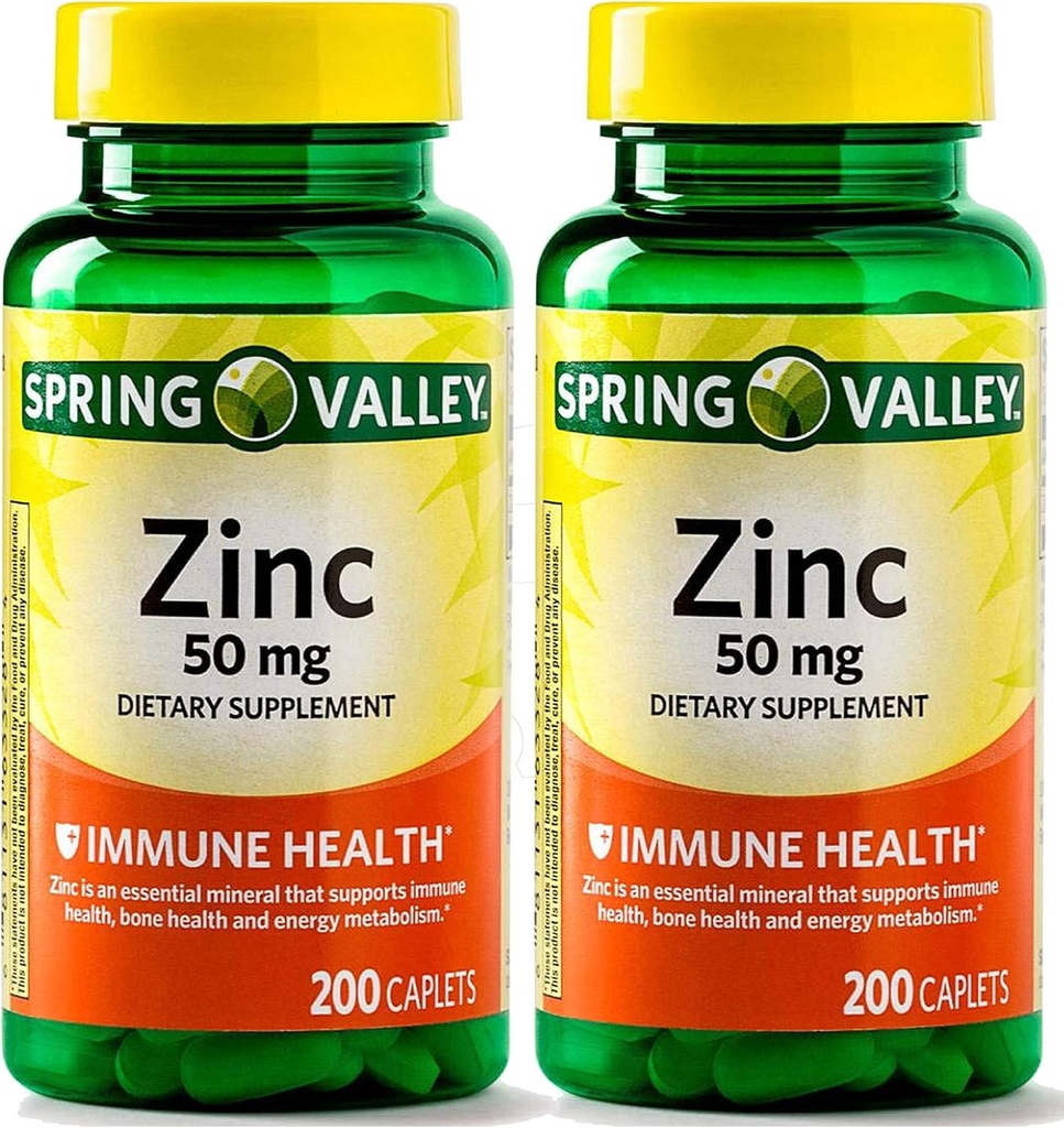 Spring Valley - çinko 50 mg, 200 Ct 2 Pack çinko takviyesi Spring Valley takviyesi Günlük Intake için uygundur.