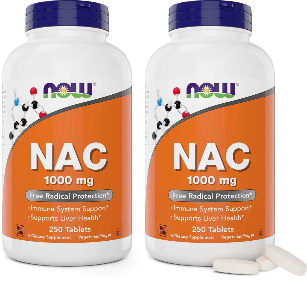 Şimdi Gıdalar NAC 1000 mg, 250 Tablet (Pack of 2), N-Acetyl-Cysteine Supplement, 1000 mg (1 gram) Tablet - Vegetarian, Non-GMOMOMO