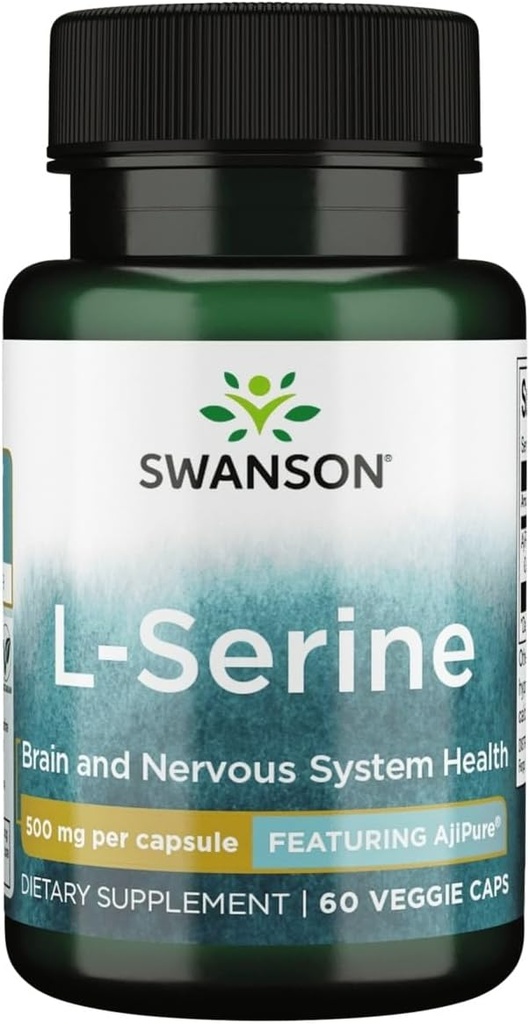 Swanson Ajipure L-Serine Pharmacecal USP βαθμού υψηλής καθαρότητας συμπλήρωμα αμινοξέων Γνωστική λειτουργία Εγκεφαλική υγεία 500 mg 60 κάψουλες λαχανικών