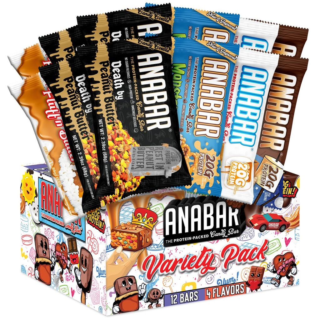 Anabar protein Bar, Protein-Packed Candy Bar, Dünya'nın En İyi Tasting Protein Bar, No Sugar Alkols, High protein, Amazingly Delicious, 20 Grams of Protein (12 Bars, Classic Pack)