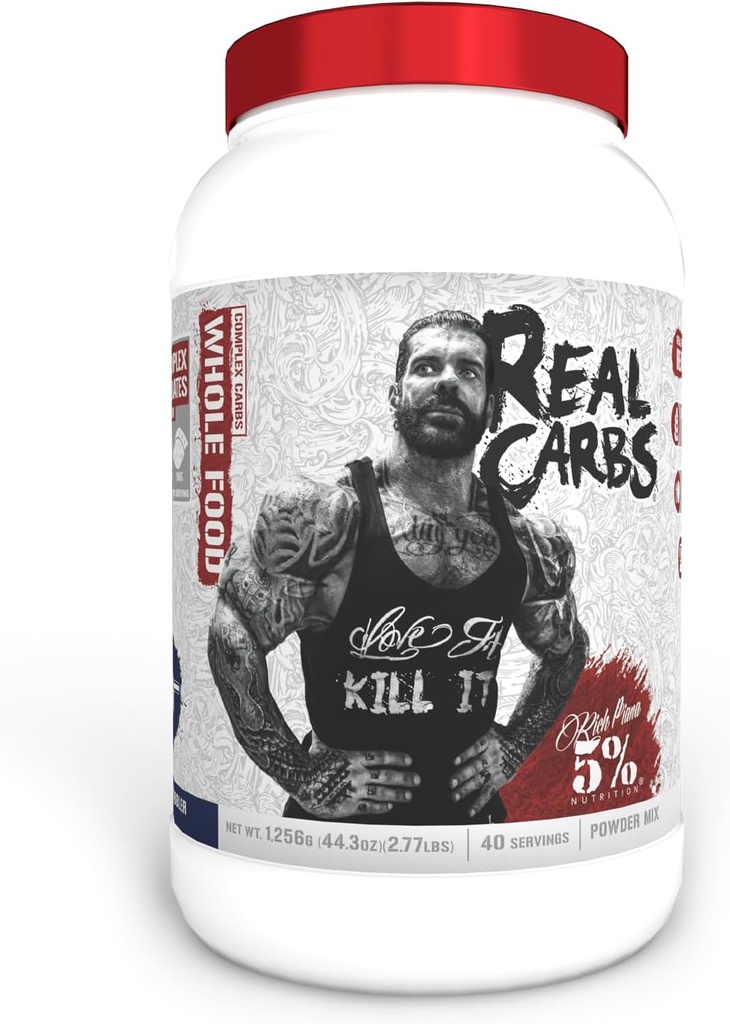 5% Nutrition Rich Piana Real Carbs with Real Food Complex Carb Powder, Long-Lasting Low Glycemic Energy for Pre-Workout/Post-Workout Recovery Meal, 2.8 lb, 40 Servings (Blueberry Cobbler)