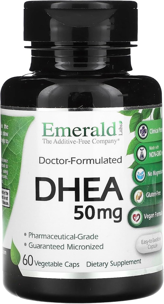 Emerald Laboratuvarlar DHEA 50 mg - Hormon Dengesine Yardım etmek için Adrenal Destek Supplement* - Gluten-Free - 60 Sebze Kapsülleri (60-Day Supply)