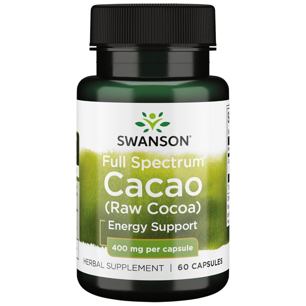 Swanson Full Spectrum Cacao (Raw Cocoa) - Herbal Supplement Mild Energy Support - Geleneksel Tüm Meyve Formula - (60 Capsules, 400 mg Her)