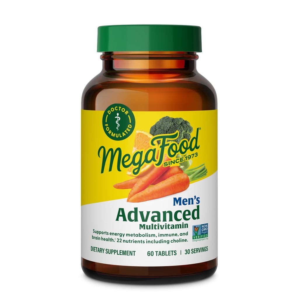 MegaFood Men's Advanced Multivitamin for Men - Doktor - Form - Choline, B12, Vitamin D, C & çinko - Beyin Sağlığı ve Immune Desteği - Non-GMO - Vegetarian - 60 Tabs (30 hizmet)