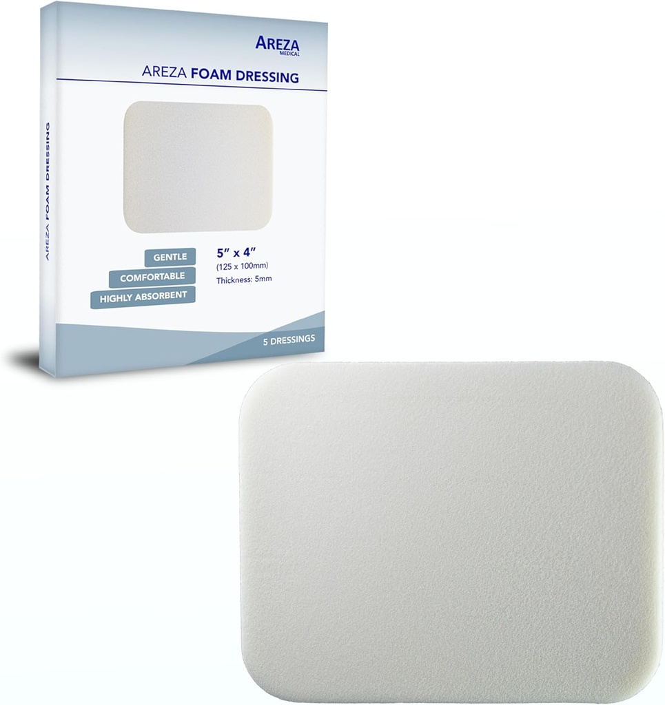 Areza Medical - Köpük Yara Giymek - Poliüretan - Sterile - 5" x 4" (12.5 cm x 10 cm) - 5 PCS