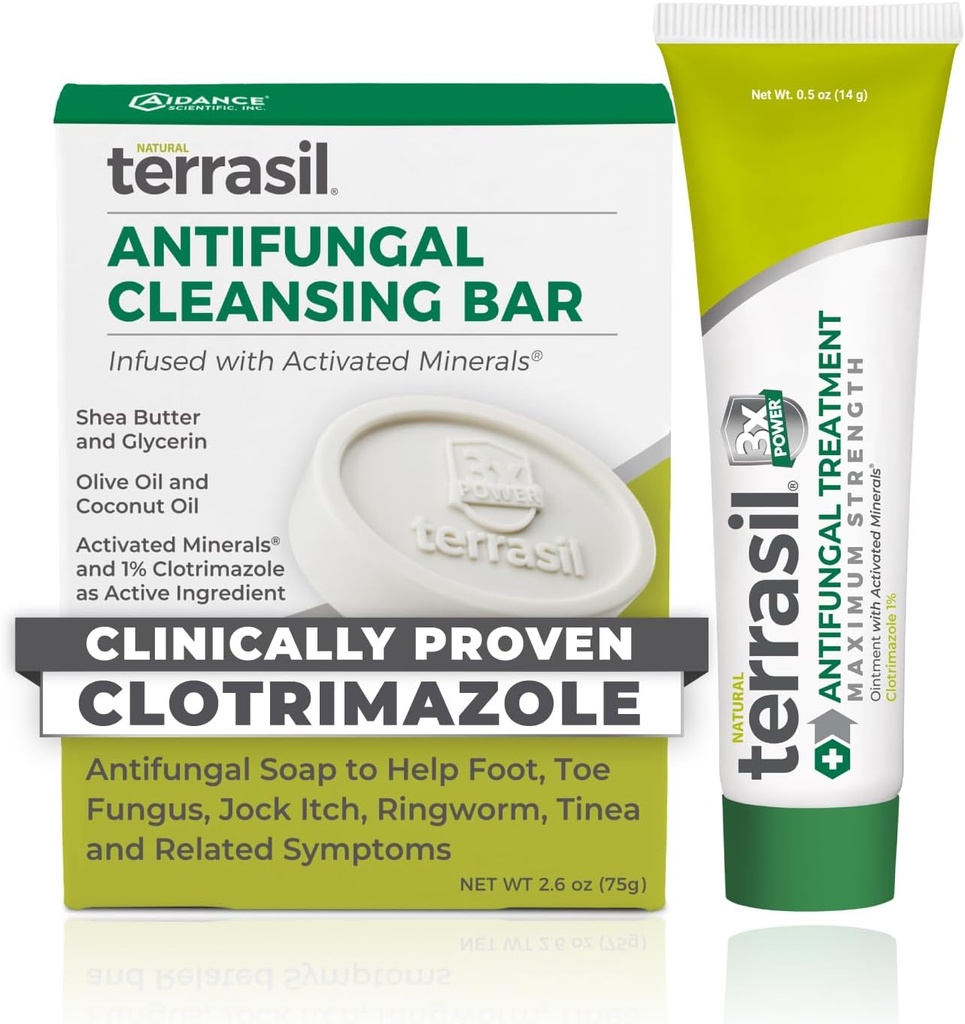 terrasil Antifungal Tedavi (2-Ürün Kit 14g Tube + 75g Soap bar) Clotrimazole ve Doğal Malzemeler ile Antifungal krem, Ringworm için Yardım, Jock Itch, Athletes Foot, Fungal Yeast Enfeksiyonu