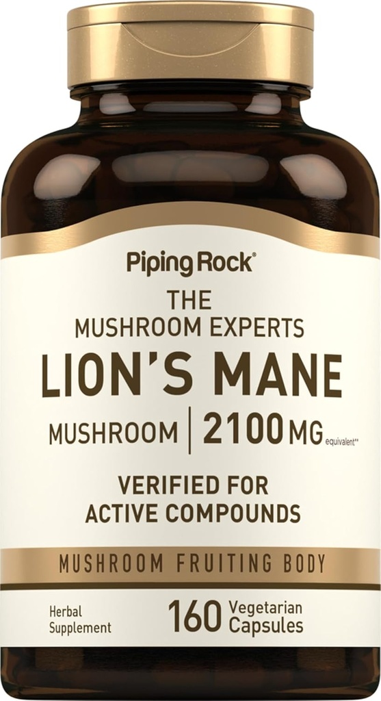 Piping Rock Lions Mane Mushroom Supplement | 2100 mg | 160 Capsules | Kadınlar ve Erkekler için alıntı | Vejetary, Non GMO & Gluten Free