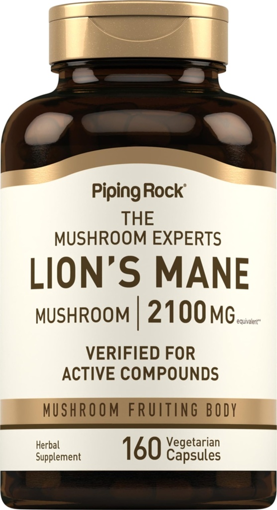 Piping Rock Lions Mane Mushroom Supplement | 2100 mg | 160 Capsules | Kadınlar ve Erkekler için alıntı | Vejetary, Non GMO & Gluten Free