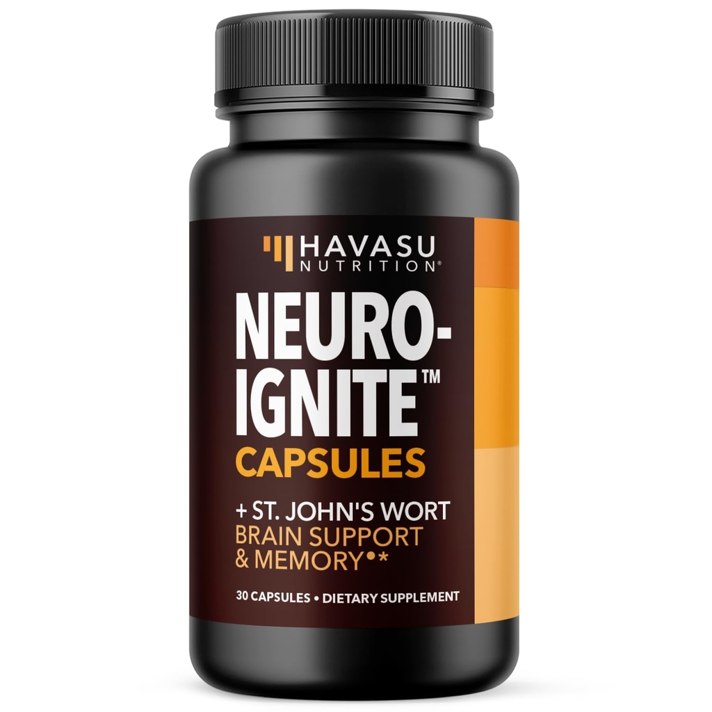 NöroIGNITE Brain Supplements for Memory and Focus - 30 Count - Nootropics Brain Support Supplement with Bacopa, Ginkgo Biloba, St. John's Wort, Phosphatidylserine - Non-GMO Capsules, 1-Month Supply