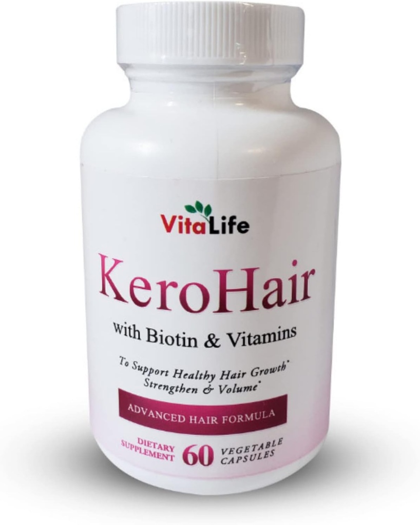 KeroHair Vitaminlerle Tamamlandı ve Biotin Güçlü ve Sağlıklı Saç Büyümesi için 60 Capsules - Saç Kaybının Önlenmesi | Onaylandı * Ekstra Biotin ve Vitamin B ile Zenginleştirilmiş