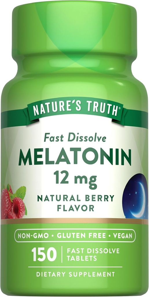Nature's Truth Melatonin 12 mg | 150 Tabletler | Hızlı Dissolve | Natural Berry Flavor | Vegan, Non-GMO & Gluten Free Supplement for Yetişkinler