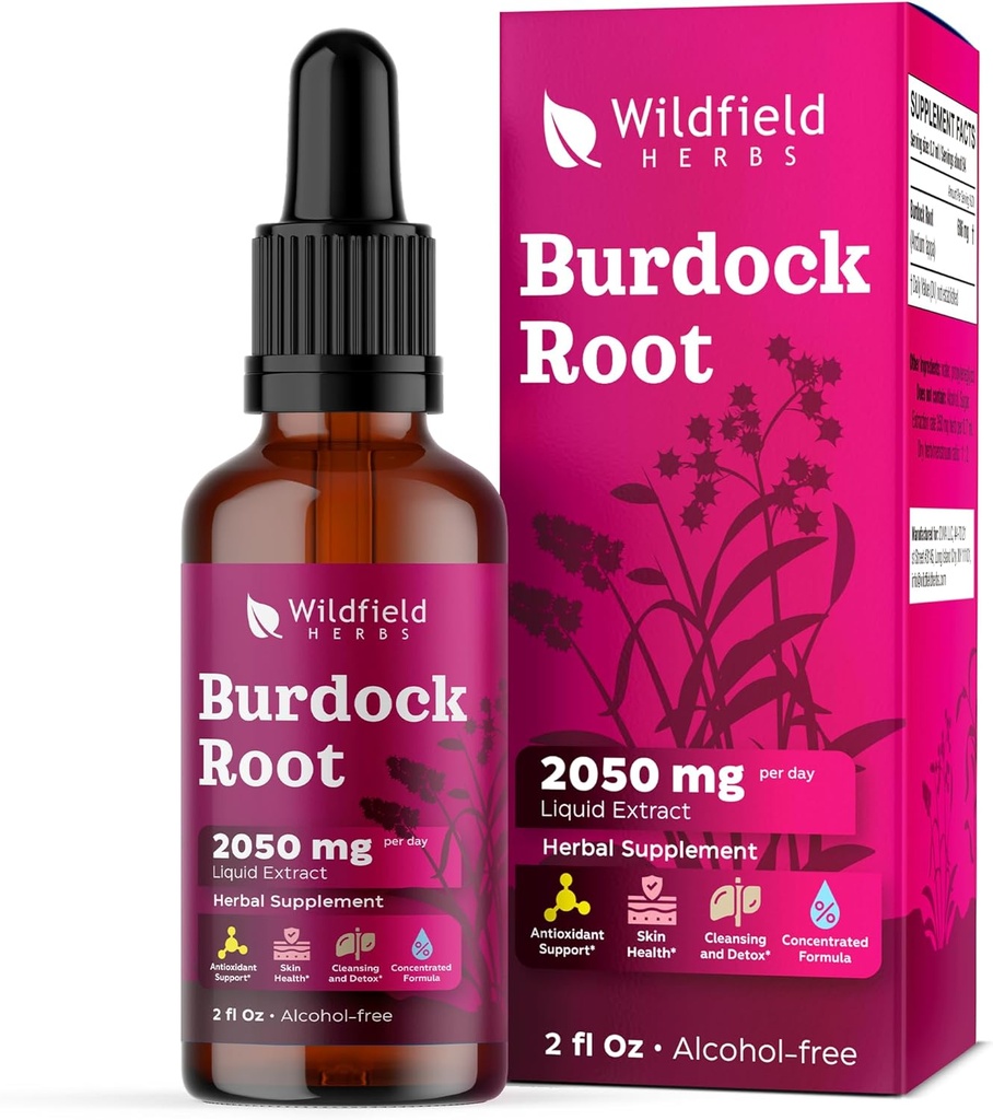 Burdock Root Tincture Extract Drops 2000 mg (Arctium lapa L.) Herbal Supplement Absorbs Capsules, 1 Ay Supply, 84 Hizmet, Alkol Özgür Tincture - 2 Oz, Pack of 1