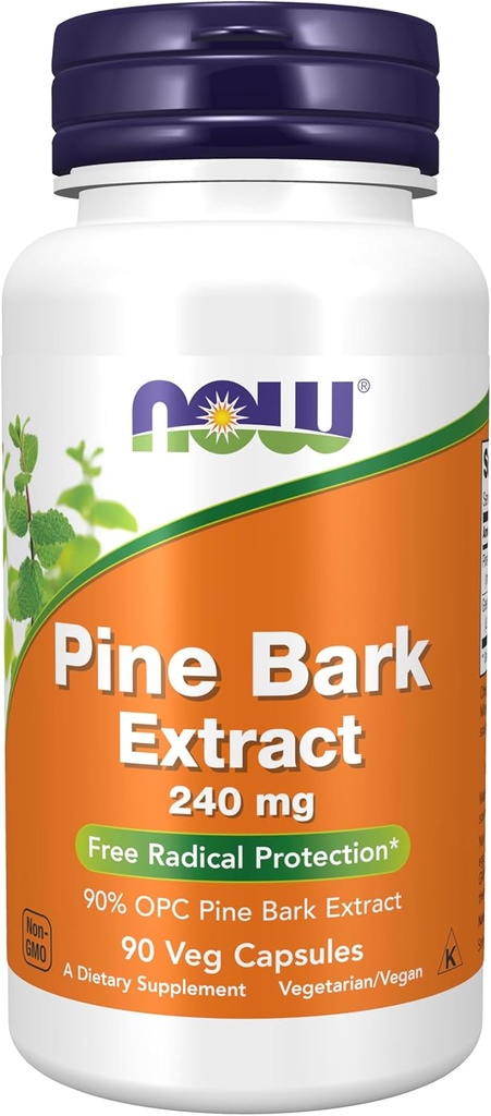 NOW Foods Συμπληρώματα, Pine Bark Extract 240 mg, 90% OPC Pine Bark Extract, (από τον εσωτερικό φλοιό της κινεζικής Red Pine), 90 κάψουλες Veg