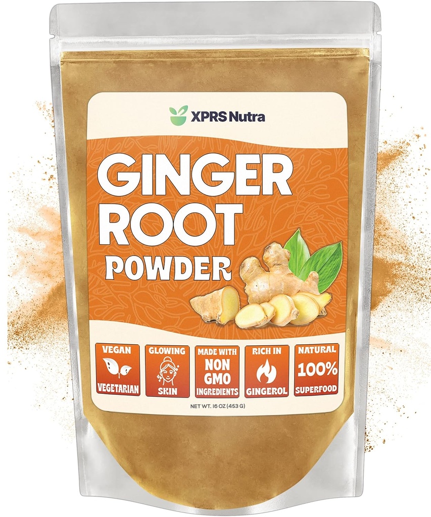 XPRS Nutra Ginger Toz - Premium Ground Ginger Root Toz Potent Spicy Flavor - Ground Ginger Toz - Vegan Dostu Sustainable Grown Tozlu Ginger (16 Ounce)