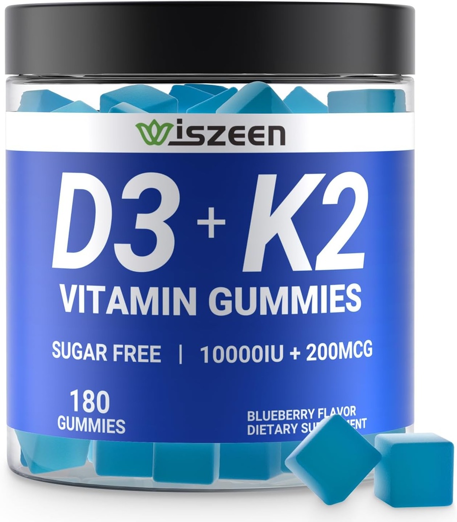 Sugar-Free Vitamin D3 K2 Gummies, Vitamin D3 10000iu & Vitamin K2 (MK7) 200 Beslenme, Magnezyum, B12 Bone Muscle Immune, Vegan