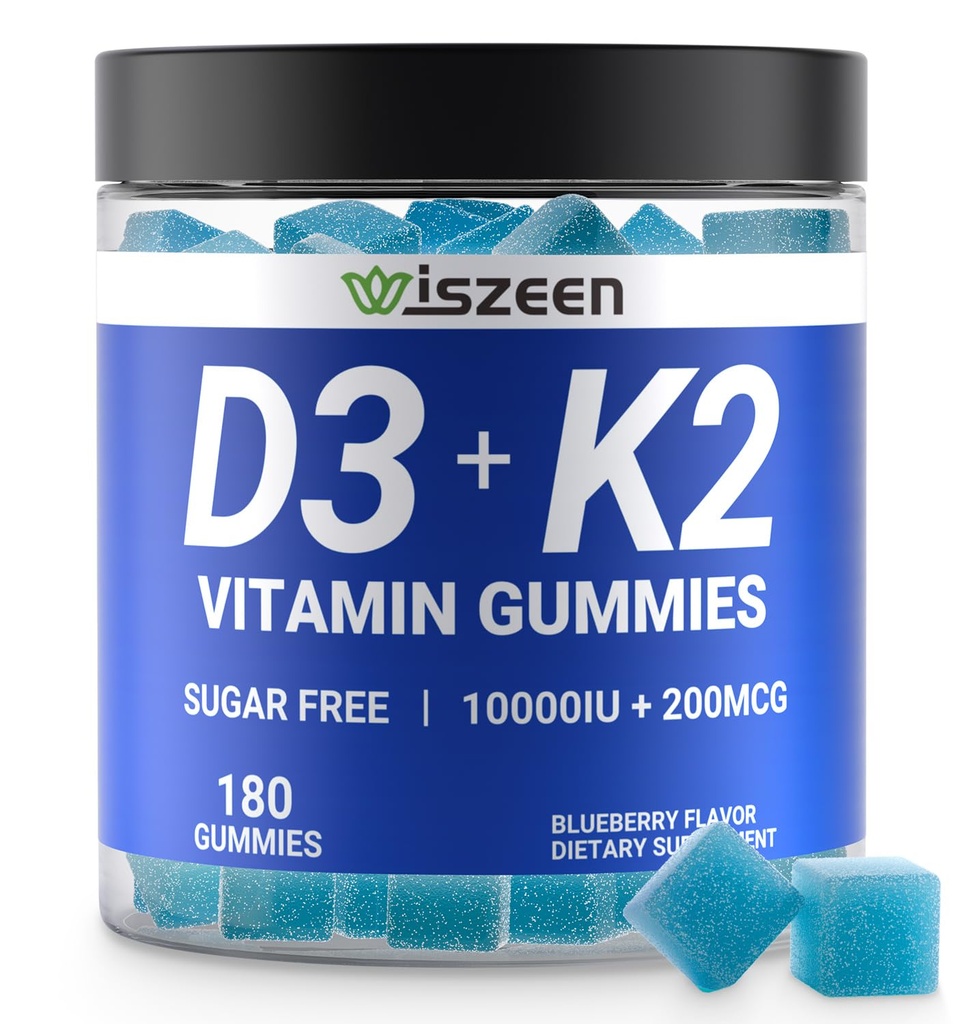 Sugar-Free Vitamin D3 K2 Gummies, Vitamin D3 10000iu & Vitamin K2 (MK7) 200 Beslenme, Magnezyum, B12 Bone Muscle Immune, Vegan