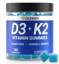 Βιταμίνη χωρίς ζάχαρη D3 K2 Gummies, Βιταμίνη D3 10000iu & Βιταμίνη K2(MK7) 200mcg με ασβέστιο, μαγνήσιο, βιταμίνη B12 για τα δόντια των μυών των οστών Ανοσοποιητικό, Vegan