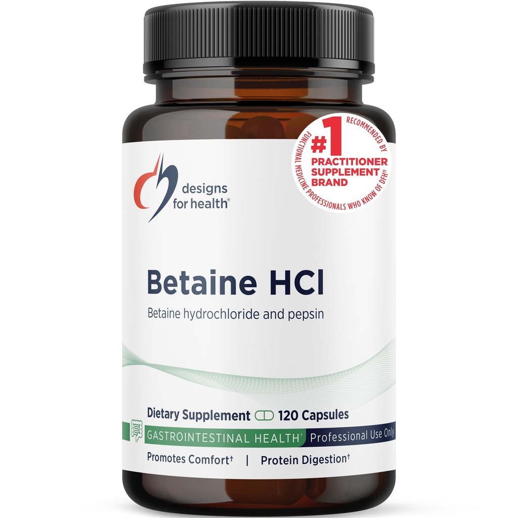 Pepsin ile Sağlık Betaine HCl için tasarımlar - 750 mg Betaine Beta + protein Digestive Enzyme - Non-GMO Supplement to Support Digestive Function (120 Capsules)