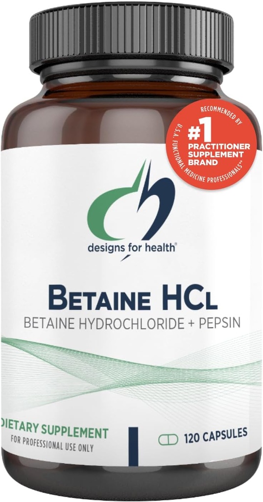 Pepsin ile Sağlık Betaine HCl için tasarımlar - 750 mg Betaine Beta + protein Digestive Enzyme - Non-GMO Supplement to Support Digestive Function (120 Capsules)