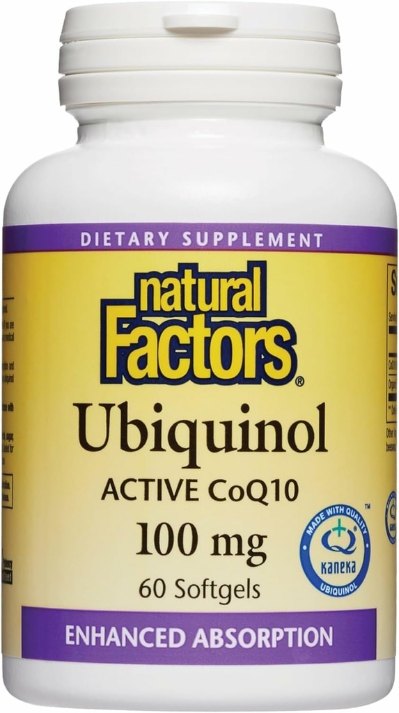 Doğal Faktörler Ubiquinol 100 mg - Kalp Sağlığı ve Doğal Vitality - Antioksi Support Supplement with Superior Abors - Enerji Desteği Flaxseed Oil - 60 Softgels (60 Hizmet)