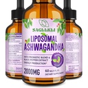 Liposomal Ashwagandha Liquid Drops 2000 mg, Ashwagandha Root Extract Supplement (% Withanolides) Black Pepper Extract & Probiyotiks for Focus, Cognition & Energy - 2 FL.OZ (1 Şişe)