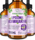 Liposomal Ashwagandha Liquid Drops 2000 mg, Ashwagandha Root Extract Supplement (% Withanolides) Black Pepper Extract & Probiyotiks for Focus, Cognition & Energy - 2 FL.OZ (1 Şişe)