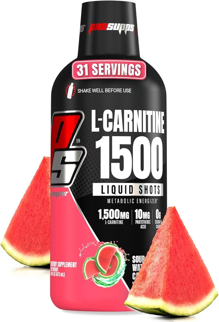 PROSUPPS L-Carnitine Liquid 1500, Erkekler ve Kadınlar için Stimulant-Free Liquid Shots - Temiz Pre-Workout Enerji, Performans ve Kas Kurtarma - No Sugar, No Carbs - 31 Hizmet, Watermelon Candy