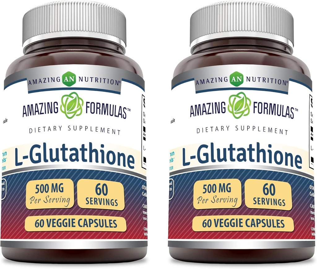 Amazing Formulas L-Glutathione Supplement | 500 Mg Per | 60 Veggie Capsules | Non-GMO | Gluten Free | ABD'de Yapıldı | (Pack of 2)
