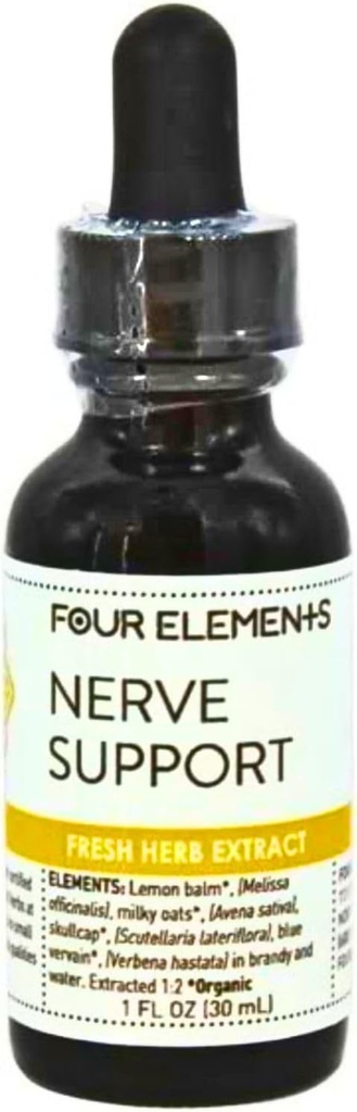 Four Elements 4E Nerve Support Herbal Tincture Mix, 100% sertifikalı Fresh Organic Herb Extract, 1 FL OZ
