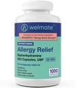WELMATE Antivirüs Yardımı - Diphenhydramine 50 mg - 1000 Kont Capsules - Antihistamin - Alerji ve Soğuk Belirtiler - Sneezing, Runny Nose, Itchy Eyes & Throat