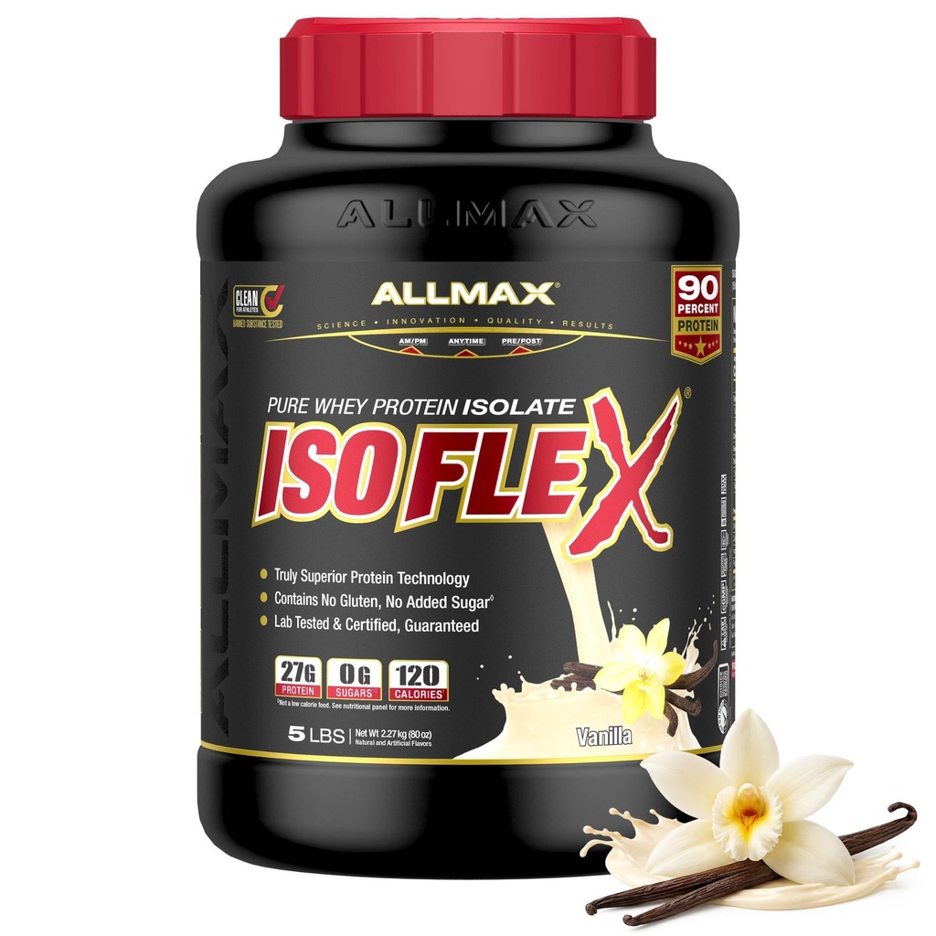 Διατροφή ALLMAX - ISOFLEX Whey Protein Powder, Whey Protein Isolate, 27g Protein, Vanilla, 5 Λίρες