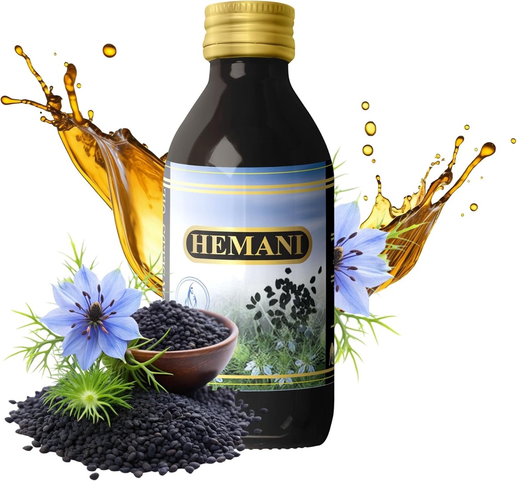 Hemani Black Seed Oil 60 ml - Pure Premium Cold-Pressed Nigella Sativa Black Cumin Oil for Digestive Health, Immune System Support. Yourmoquinone'nin doğal kaynağı