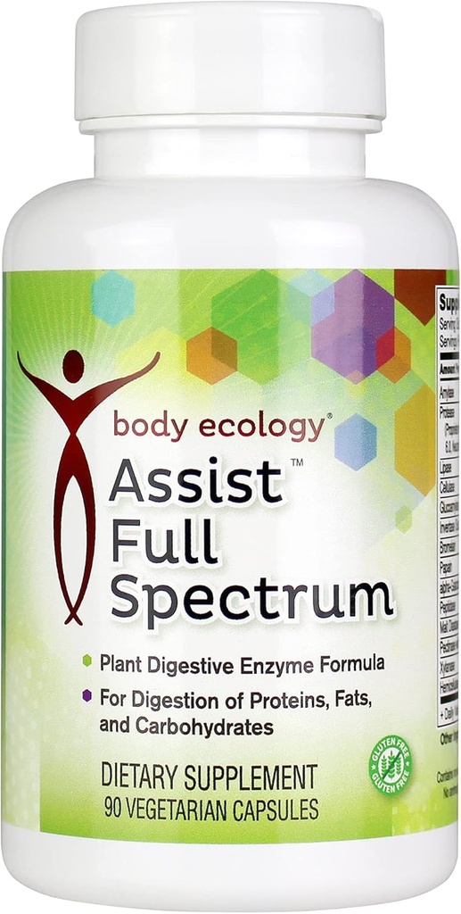 Body Ecology Assist Full Spectrum Enzymes | Plant Digestive Enzyme Supplement | Sağlıklı Digestion ve Absorbs Nutrients | 90 Vegetarian Countrients