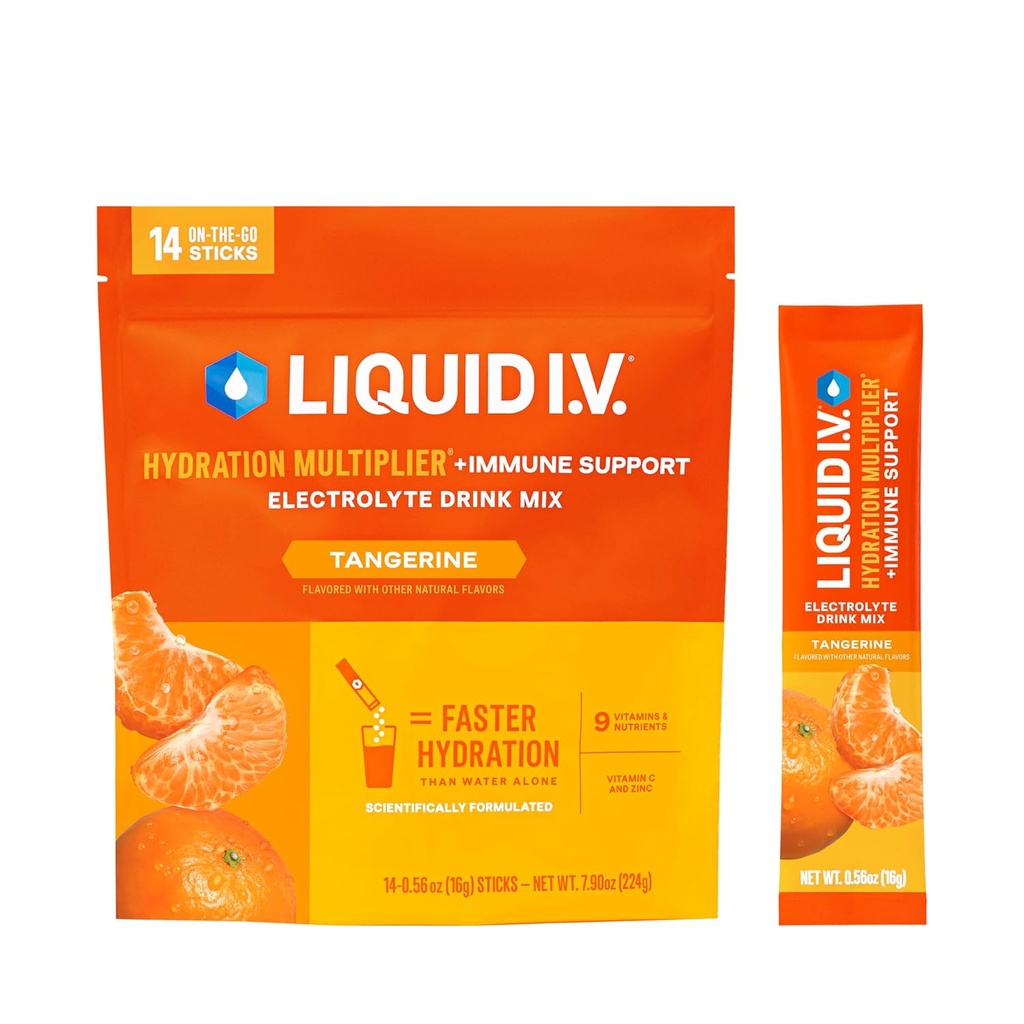 Sıvı I.V.® Hydration Multiplier +Immune Support - Tangerine | Elektrolyte Toz İçecek Mix | 1 Pack (14 hizmet)