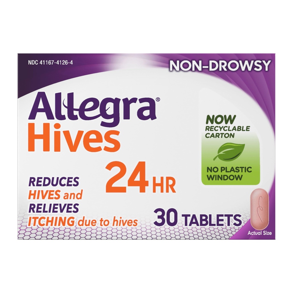 Allegra Hives Antihistamine 24 Saat Tabletleri, Non-Drowsy Hive Azımı ve Hive Itch Relief, 180 mg Fexofenadine HCI, 30-Count