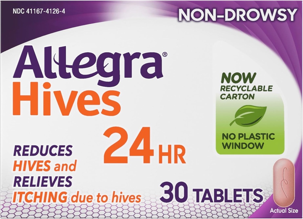 Allegra Hives Antihistamine 24 Saat Tabletleri, Non-Drowsy Hive Azımı ve Hive Itch Relief, 180 mg Fexofenadine HCI, 30-Count