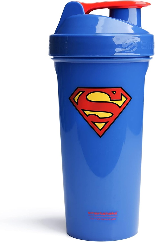 Smartshake Lite Justice League Süpermen Protein Shaker Şişe 800 ml - Protein Free Leakproof Gym Protein Shakes Şişe Protein Toz DC Comics Blue Water Şişe Süper Süper Süper Süper Süper Süpermen Hediyeler