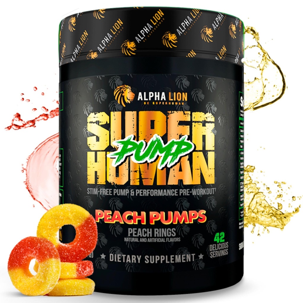 ALPHA LION Superhuman Pump Pre Workout Toz, Nootropic Caffeine & Stim Free Preworkout Supplement, Nitrik Oksit, Kas Winer, Enerji & Focus (42 Hizmetler, Peach Pumps Flavor)